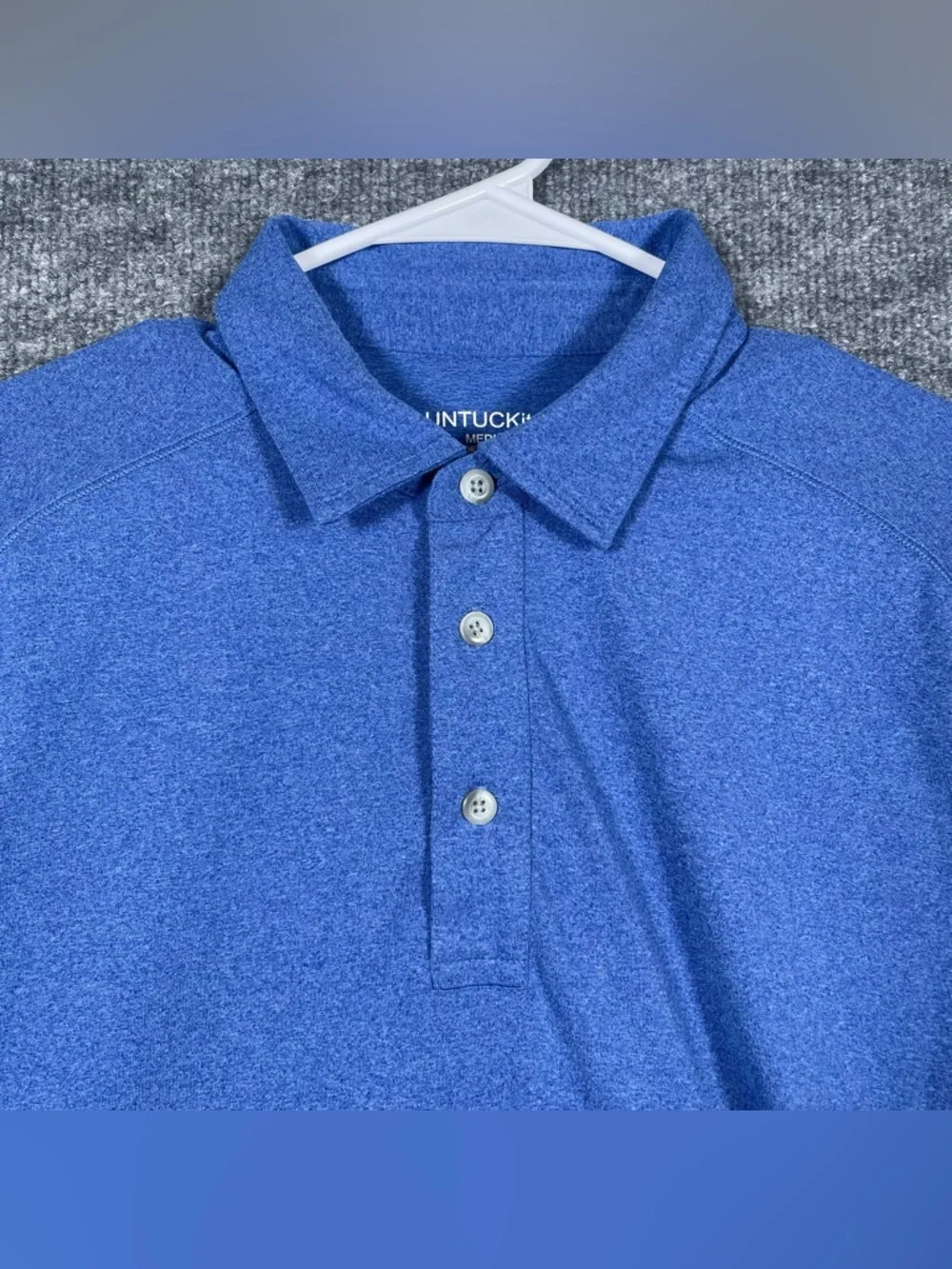 Untuckit Mens Medium Blue Short Sleeve Stretch Polo Preppy Casual Shirt - Picture 3 of 9